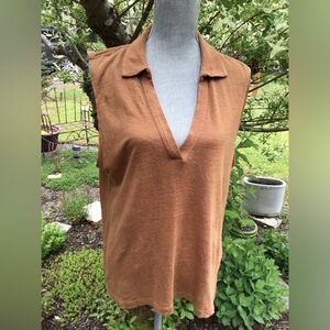Nicole Miller Sleeveless Linen VNeck Top